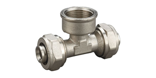 Conectores Rápidos de Compressão fêmea em T para tubo AL-PEX Niquelado